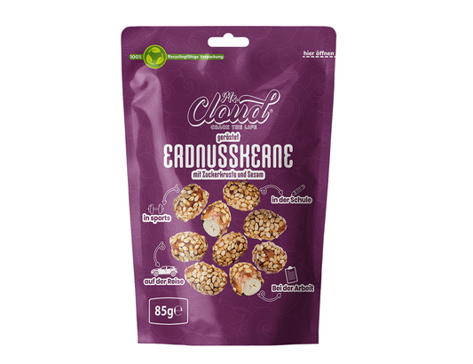 Mr. Cloud Erdnusskerne mit Sesam & Zuckerkruste – geröstet & knusprig (85g)