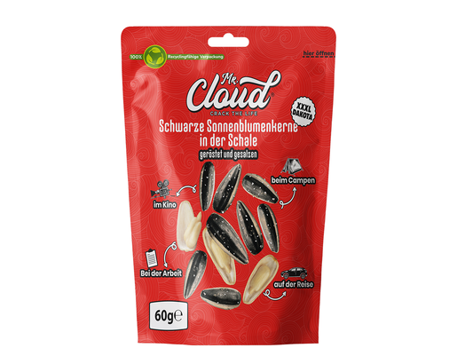 Mr. Cloud Schwarze Sonnenblumenkerne – geröstet & gesalzen (60g)